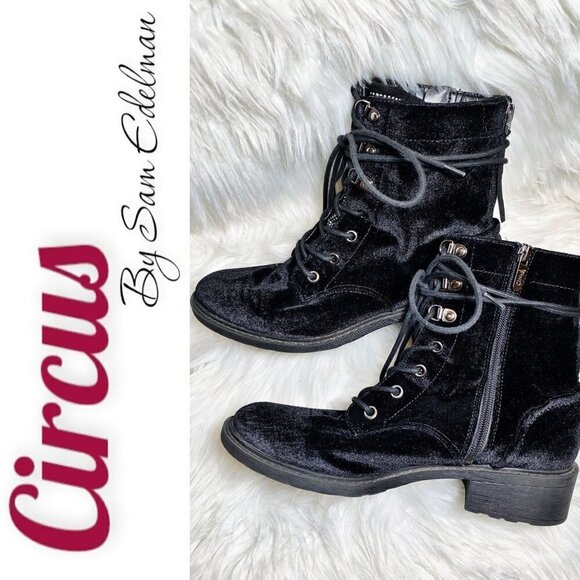 CIRCUS BY SAM EDELMAN Dawson Black Velvet Studded Combat Boot, Size 7 - Picture 5 of 9
